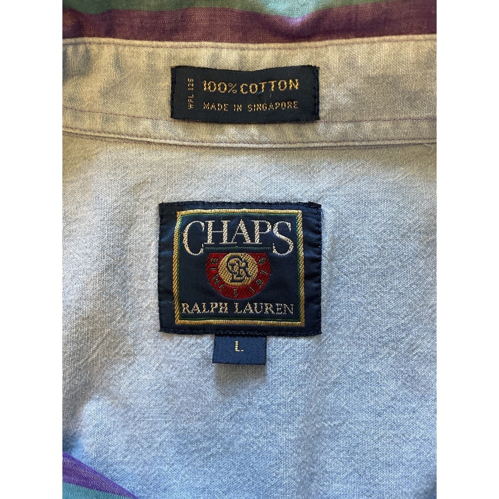 VTG Chaps Ralph Lauren Green/Purple Striped Button Down. XL. Crown Logo. 90's. - Picture 5 of 10